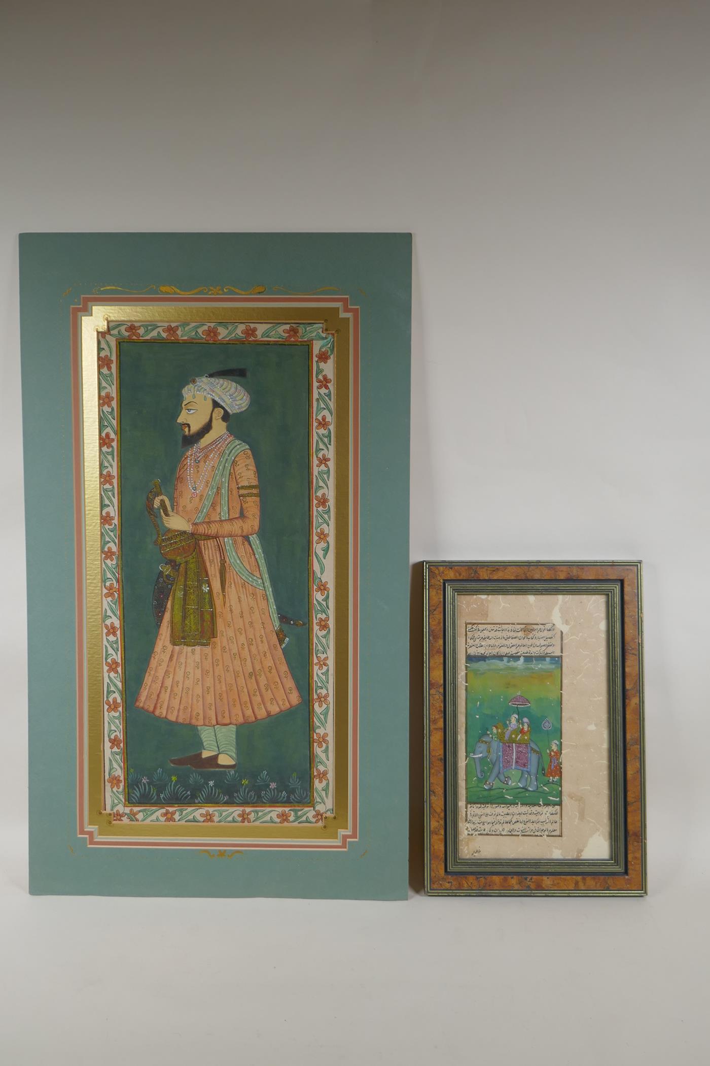 An Indian School portrait of a gentleman, within a decorated border, unframed gouache, 50 x 23cm,