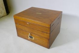 A late C19th/early C20th oak campaign canteen/box, with fold out sections, 56 x 46cm, 36cm high