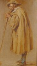 Dutch School, portrait of a man in a cloak, antique oil on canvas laid on board, 33 x 19cm