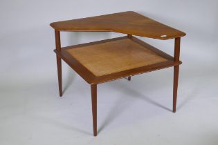 A Danish mid century teak and cane corner table designed by Peter Hvidt for France & Son, 78 x 78cm