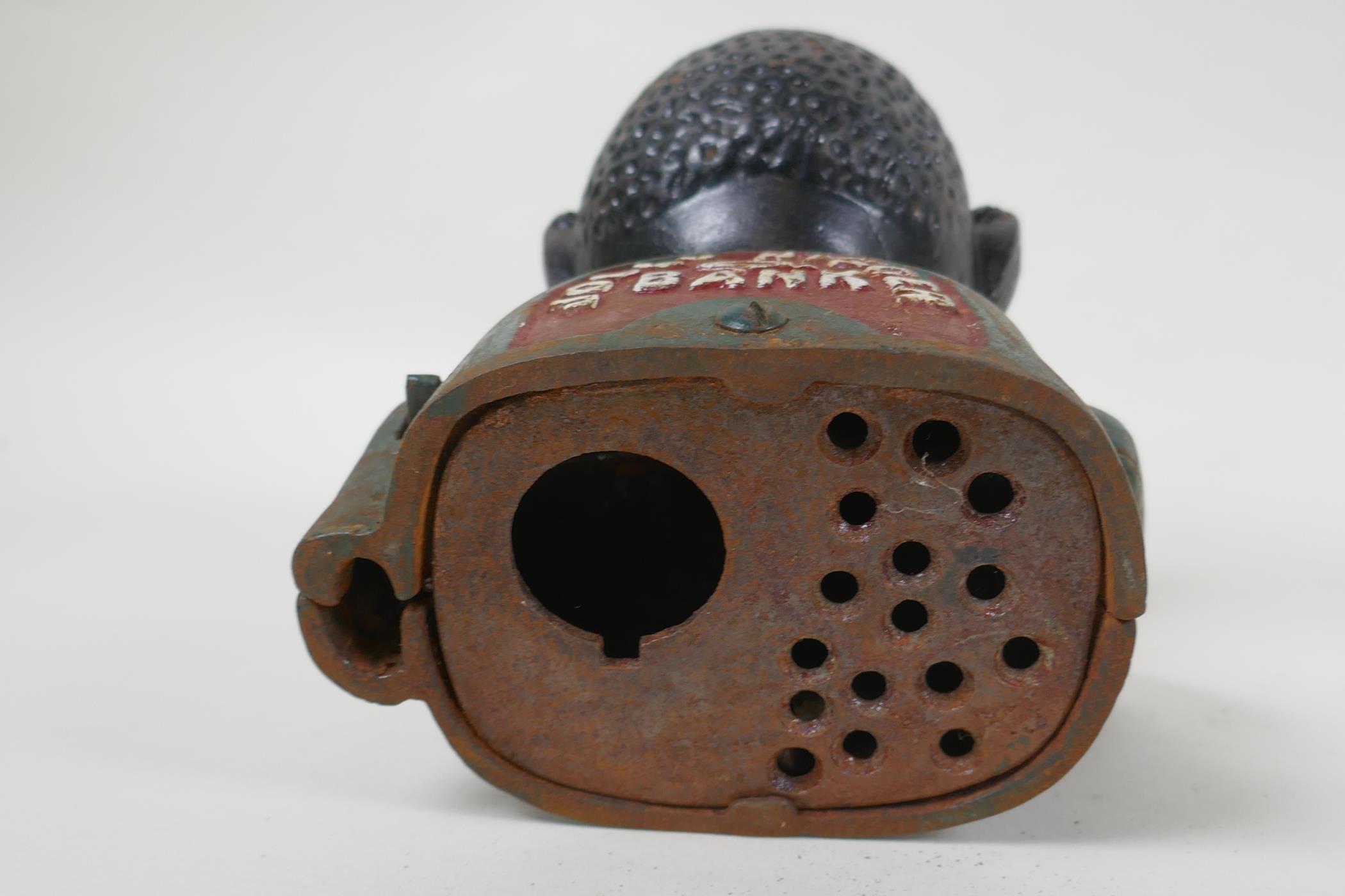 A vintage American painted cast iron mechanical figural money box and another similar, largest - Image 4 of 7