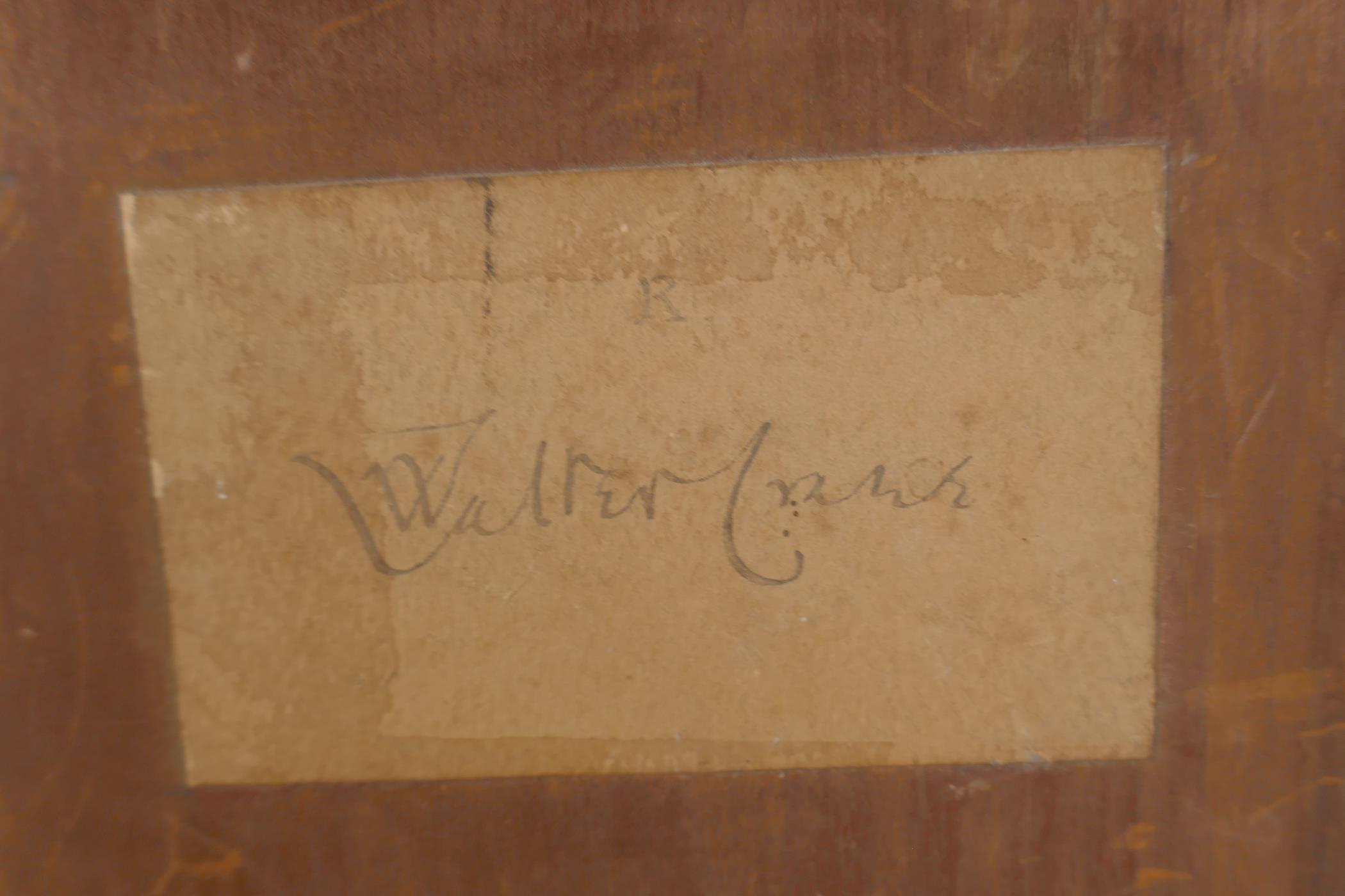 Sanguine drawing head and shoulder portrait of a young lady, label verso 'Walter Crane', gilded - Image 4 of 4