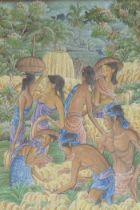 K. Asta, Balinese landscape with harvesters, signed K. Asta, Bali, oil/acrylic o n canvas, 63 x 86cm
