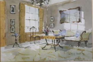 Kim Page, A Touch of Elegance, 96, watercolour of an interior, signed, stamped verso John Arthur