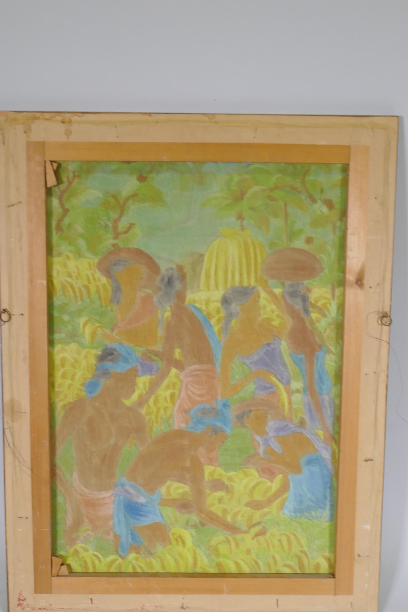 K. Asta, Balinese landscape with harvesters, signed K. Asta, Bali, oil/acrylic o n canvas, 63 x 86cm - Image 4 of 4