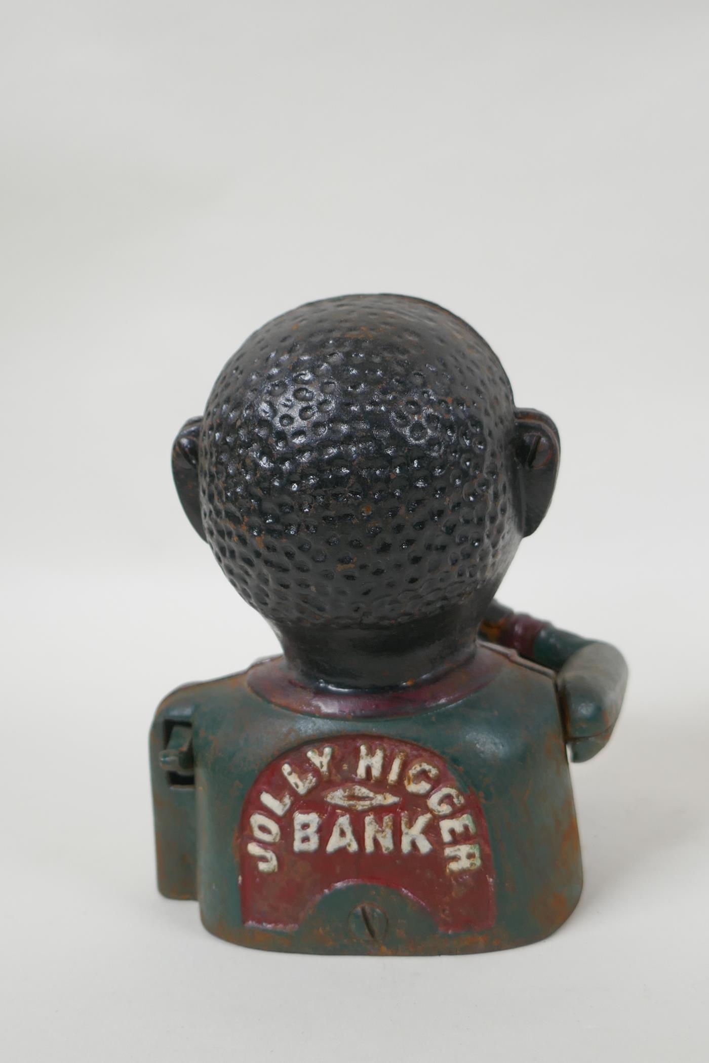 A vintage American painted cast iron mechanical figural money box and another similar, largest - Image 3 of 7