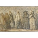 Procession of clergy, pencil and wash on paper, inscribed verso H.W. Bunbury, C19th unsigned, but