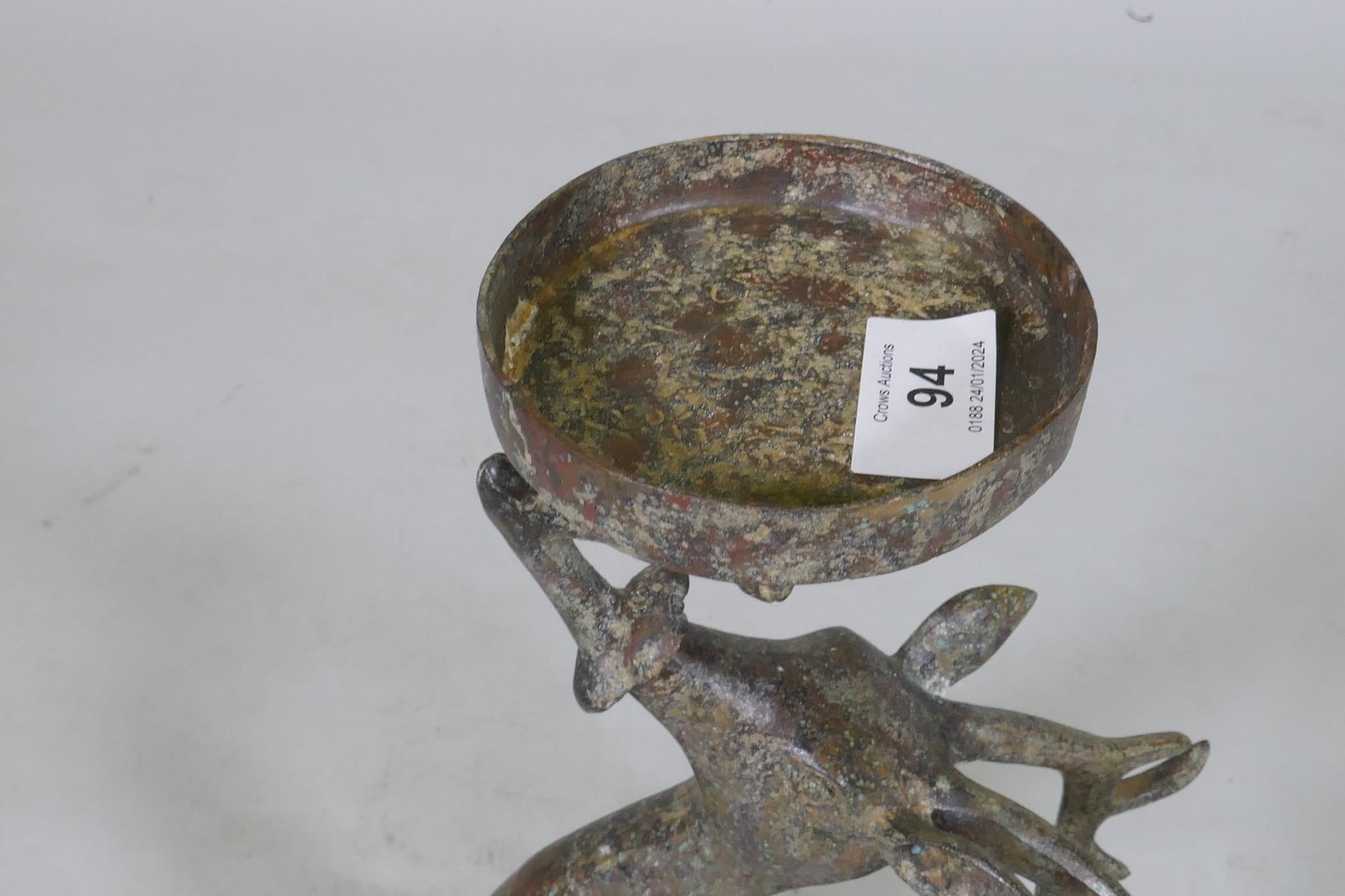 An Eastern patinated bronze censer in the form of a deer, 33cm high - Image 4 of 5