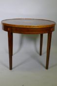 A marquetry inlaid figured mahogany centre table, with banded frieze top, raised on square