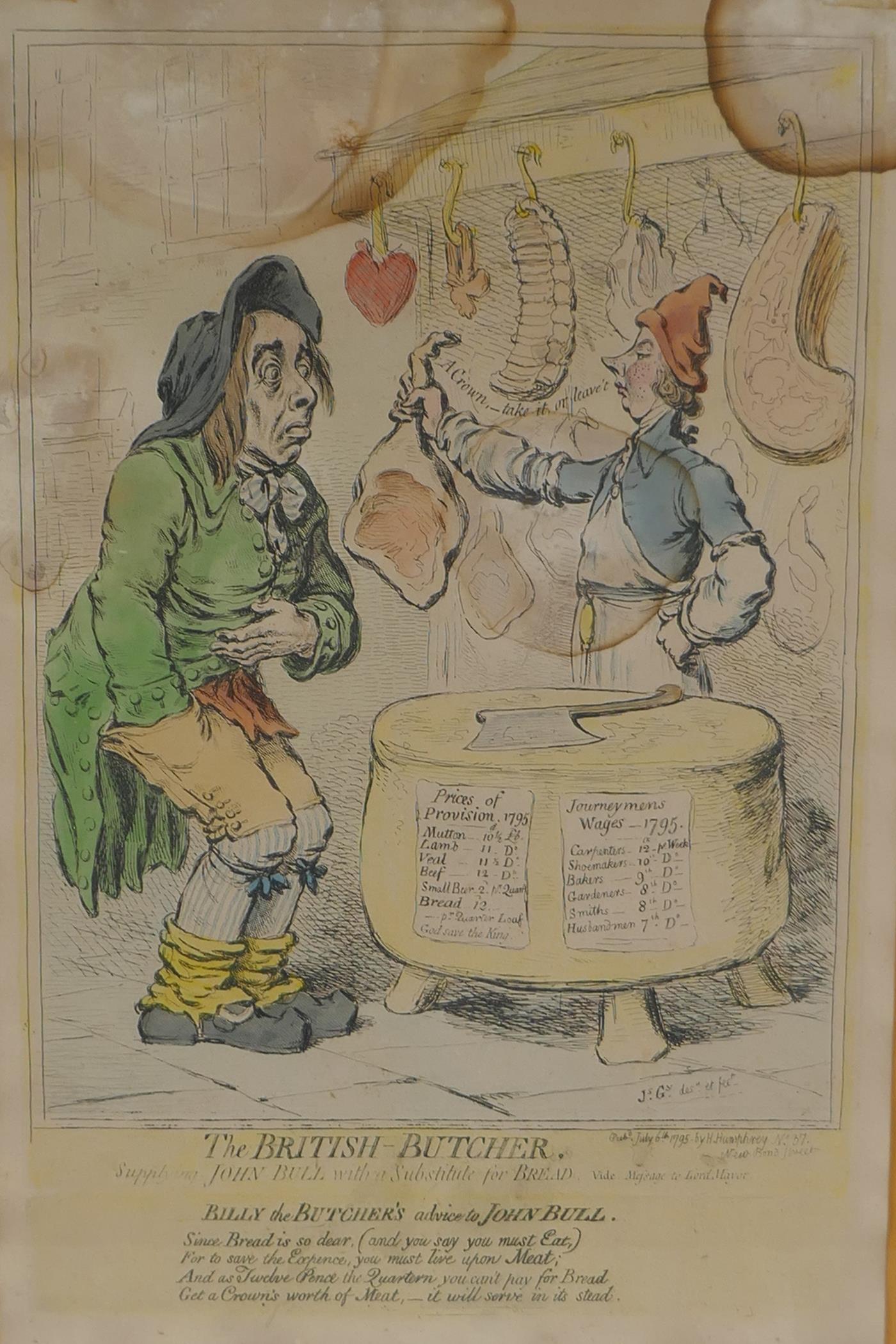 James Gillray, (British, 1756-1815), 'The British Butcher', 1795, C18th hand coloured etching, and a - Image 2 of 6