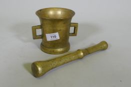 Antique bronze pestle and mortar, pestle 25cm long