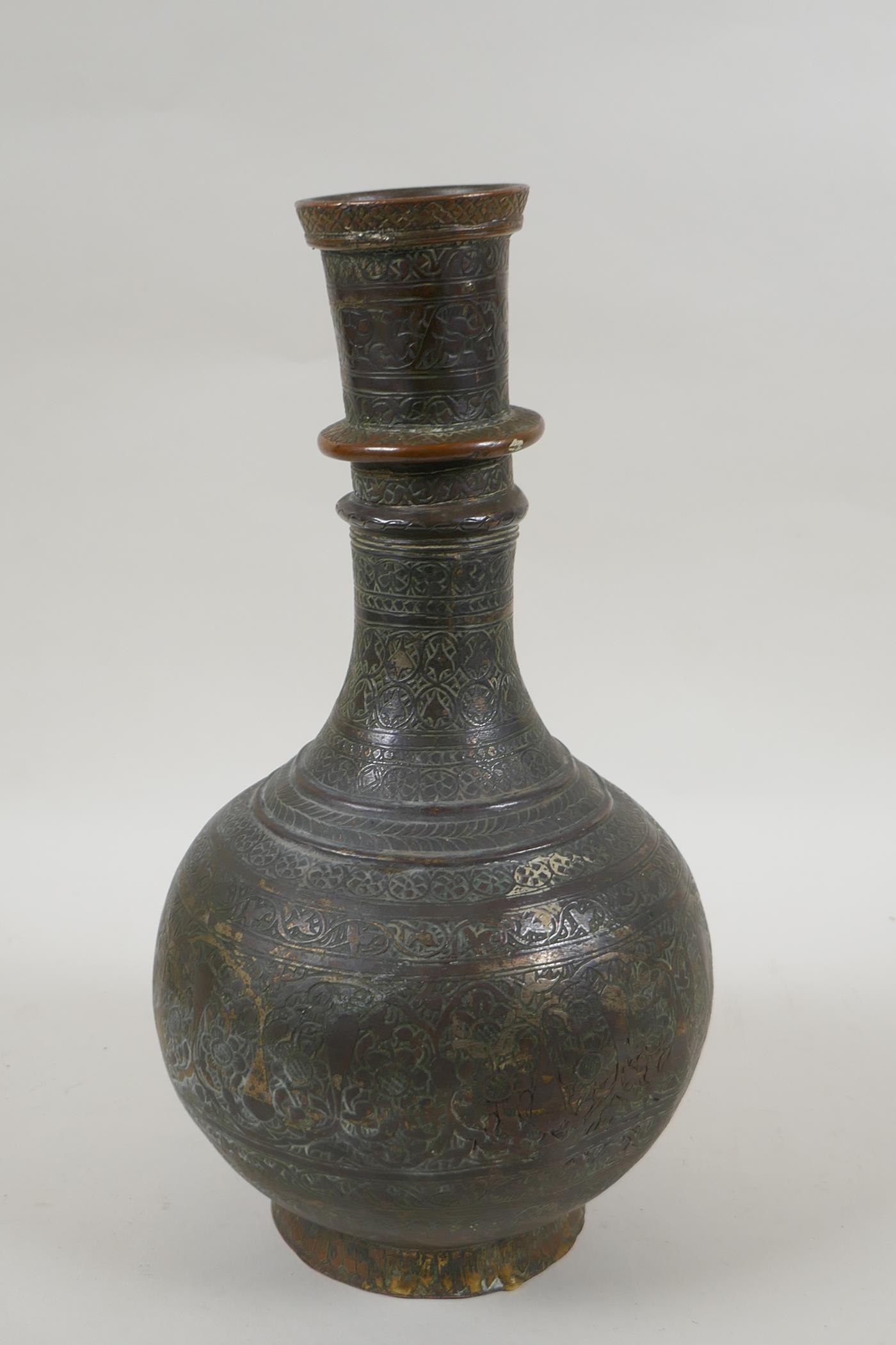 An antique Islamic patinated copper hookah base, 32cm high - Image 3 of 5