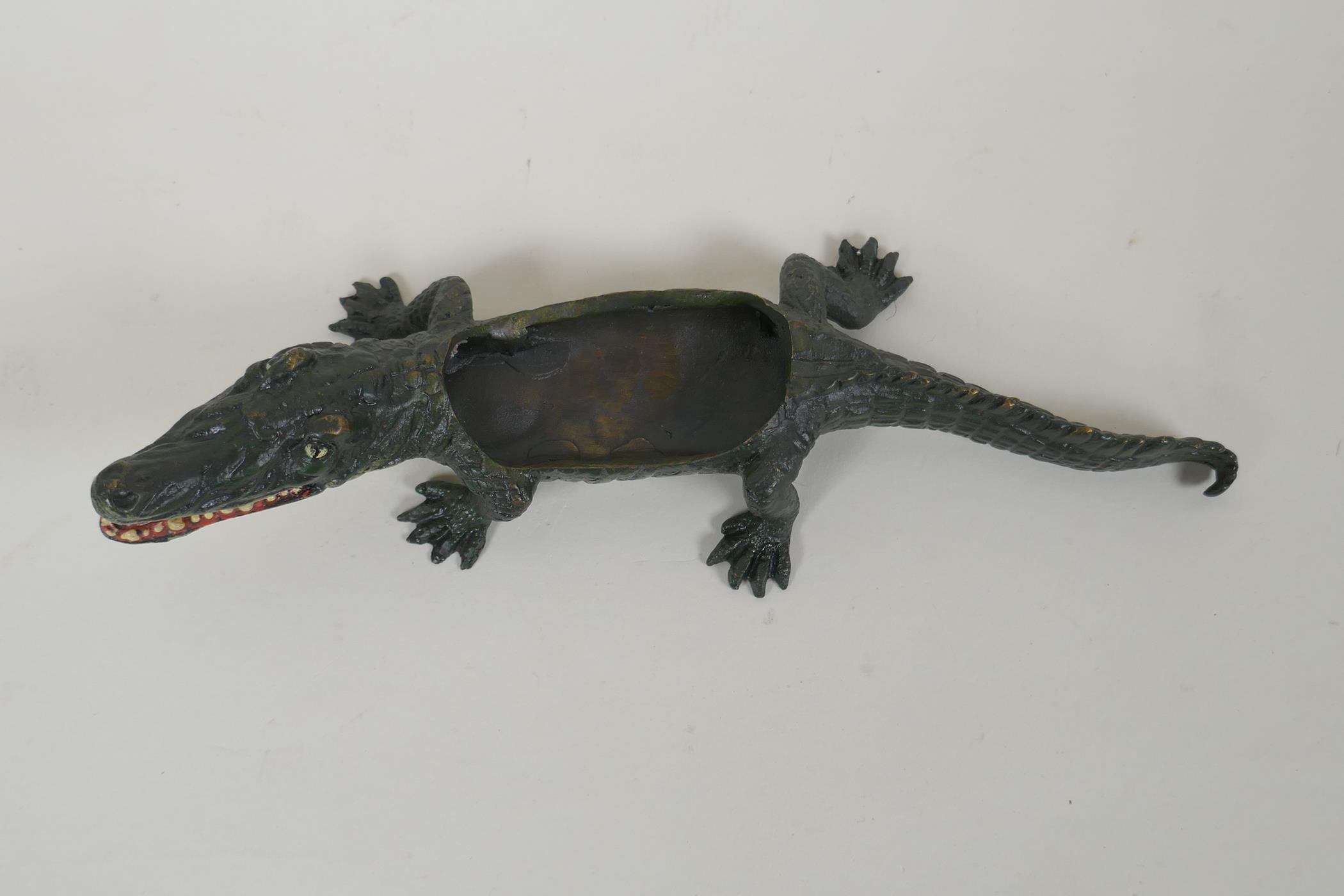 An Austrian cold painted bronze pin tray in the form of a crocodile, 22cm long - Image 2 of 4