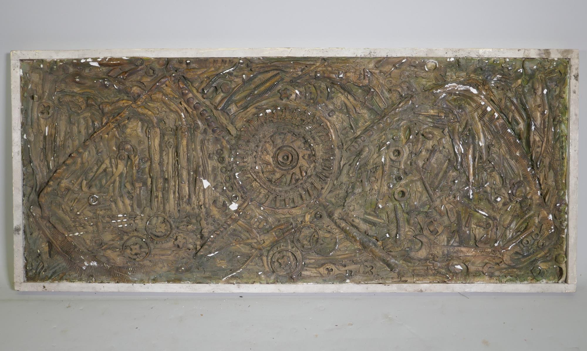 An abstract plaster relief plaque using found items, signed Hayter 1969, possibly Stanley William - Image 8 of 12