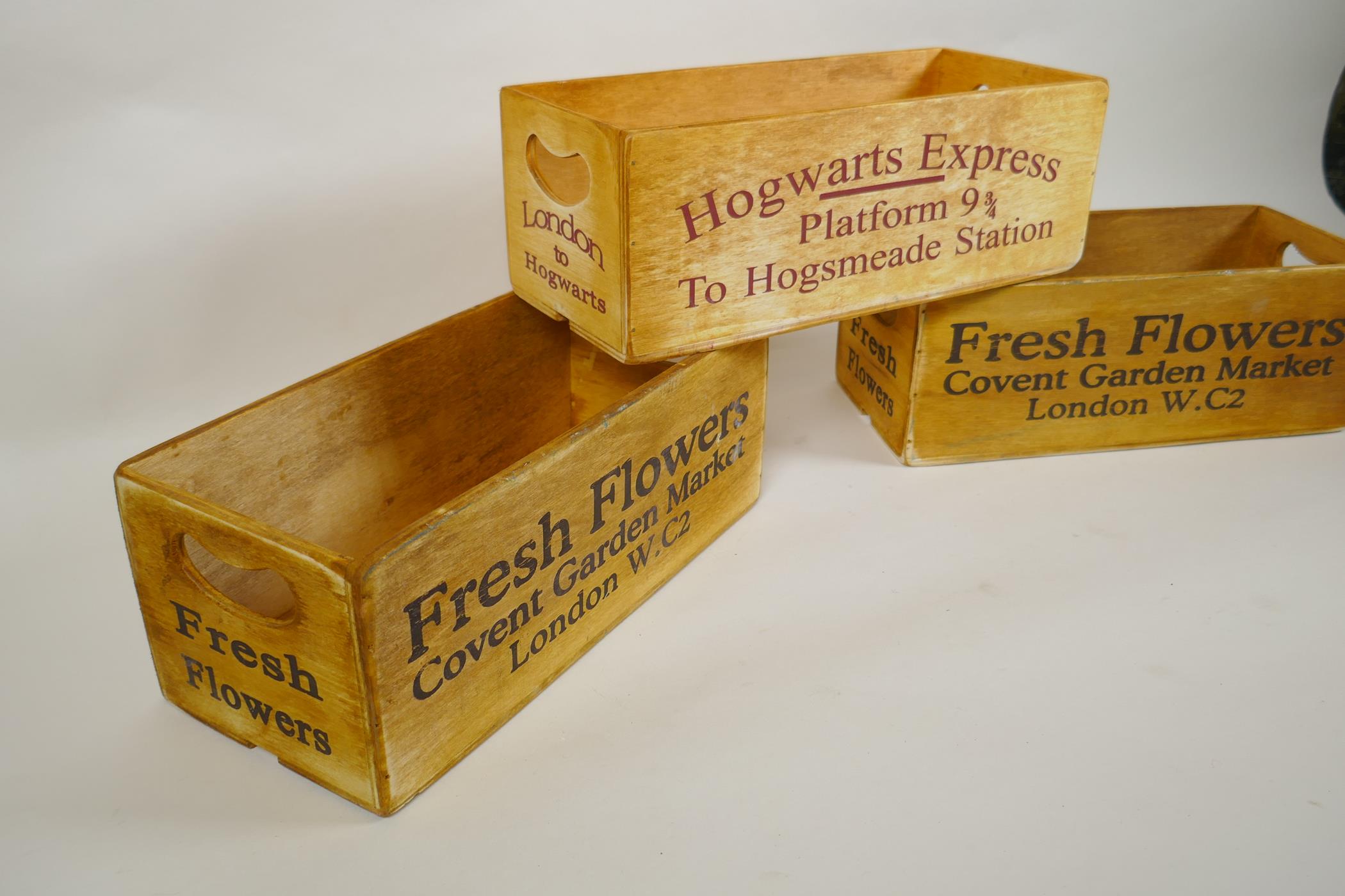 A pair of wooden 'Covent Garden' flower trays and a 'Harry Potter Hogwarts Express' tray - Image 2 of 2