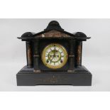 A late C19th American slate architectural mantel clock by Ansonia Clock Co, with an eight day