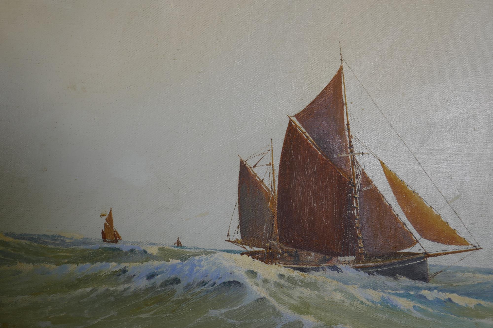 E.A. Woods, pilot cutters under sail, C20th, signed, oil on canvas, 61 x 51cm - Image 3 of 5