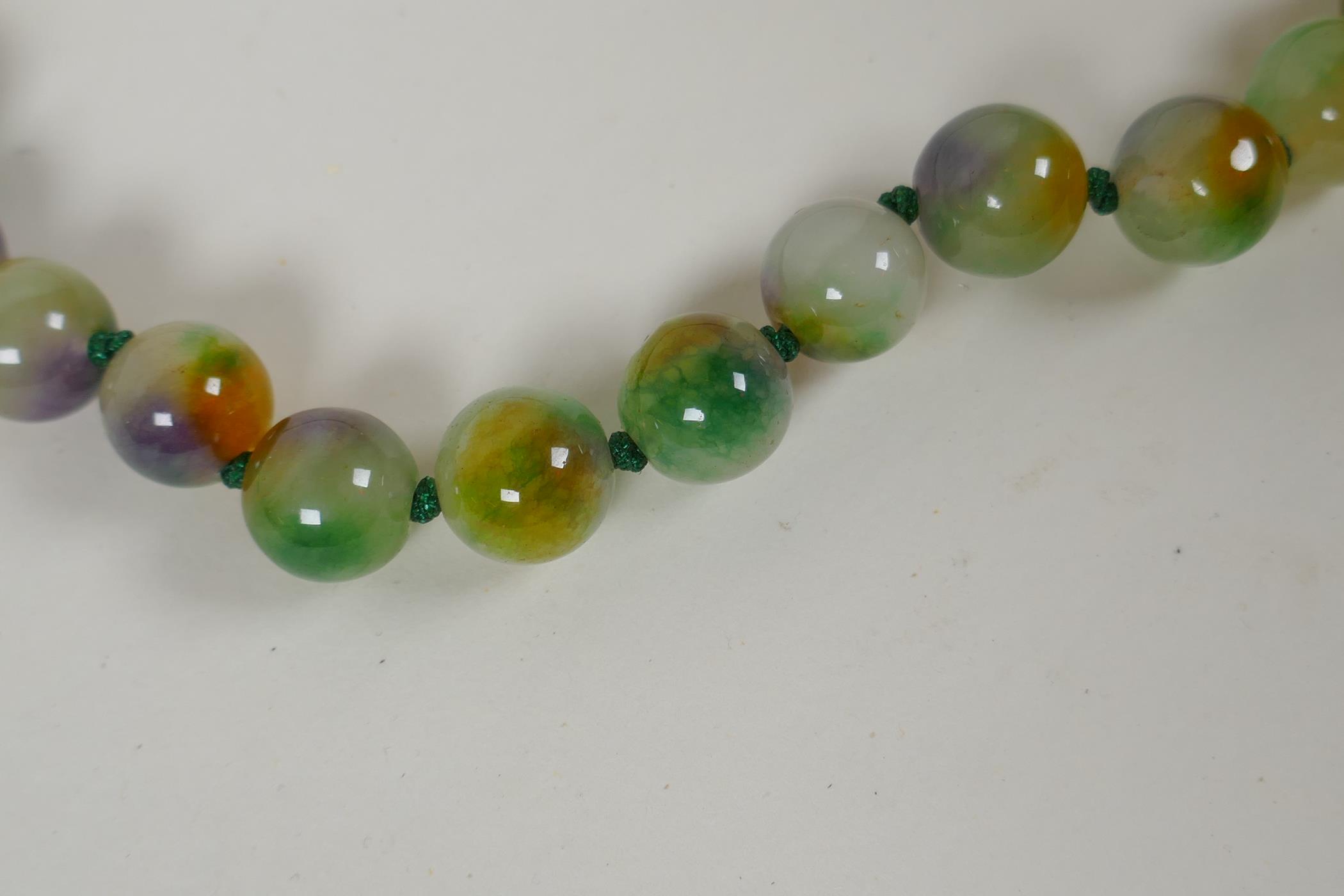 A multi colour jade bead necklace, 78cm long - Image 2 of 4