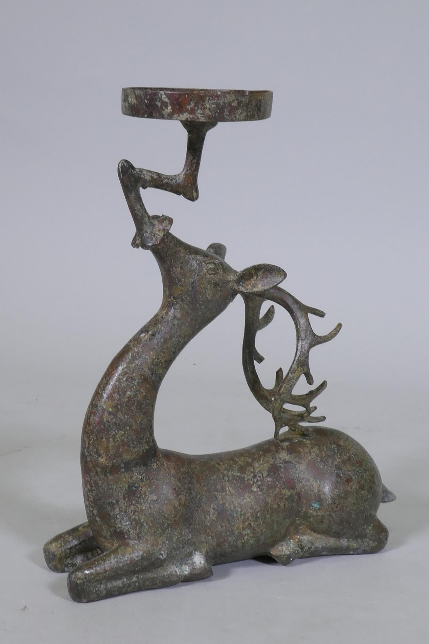 An Eastern patinated bronze censer in the form of a deer, 33cm high - Image 5 of 5