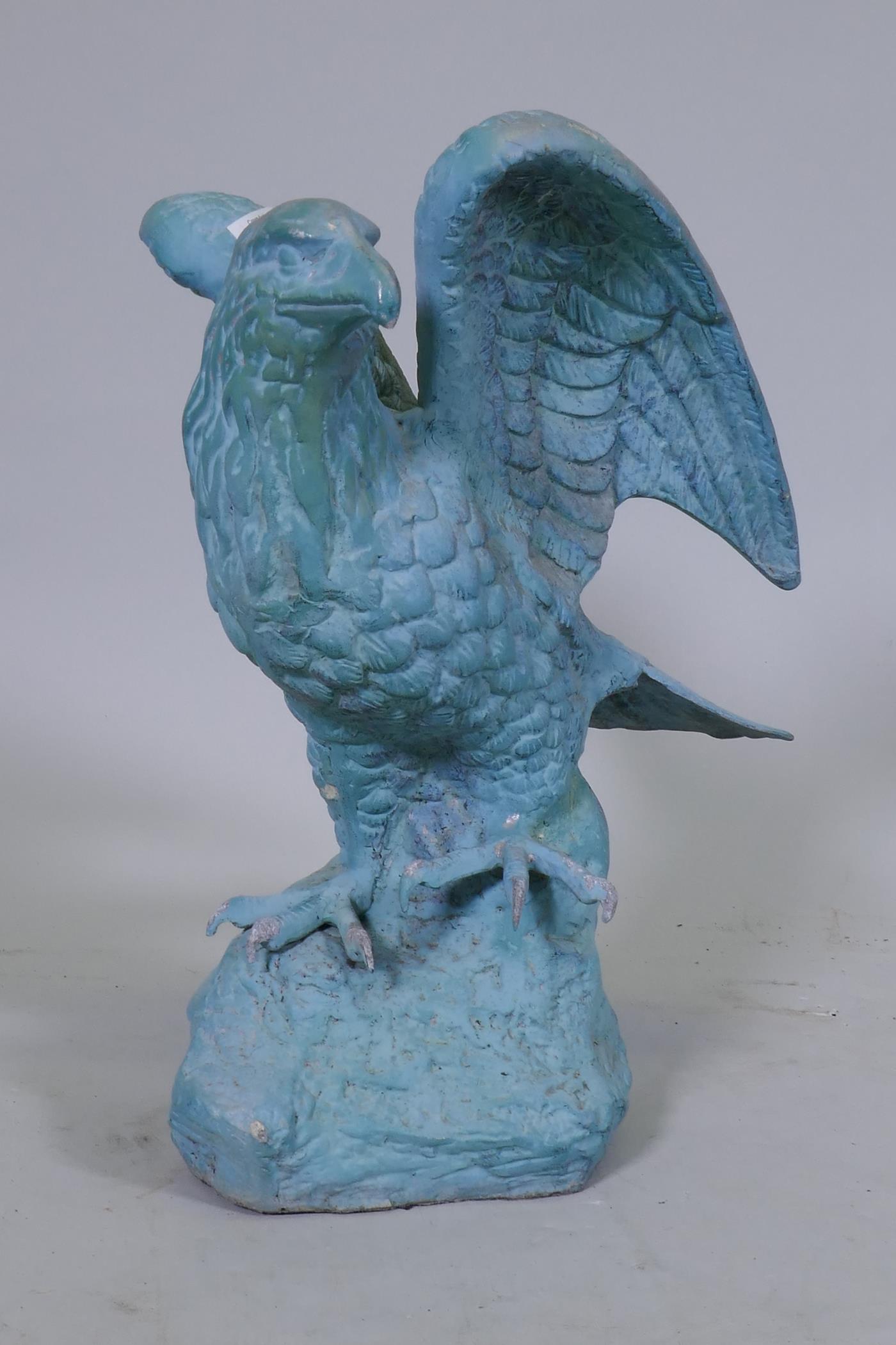 A metal figure of an eagle with verdigris patination, 45cm high - Image 2 of 4