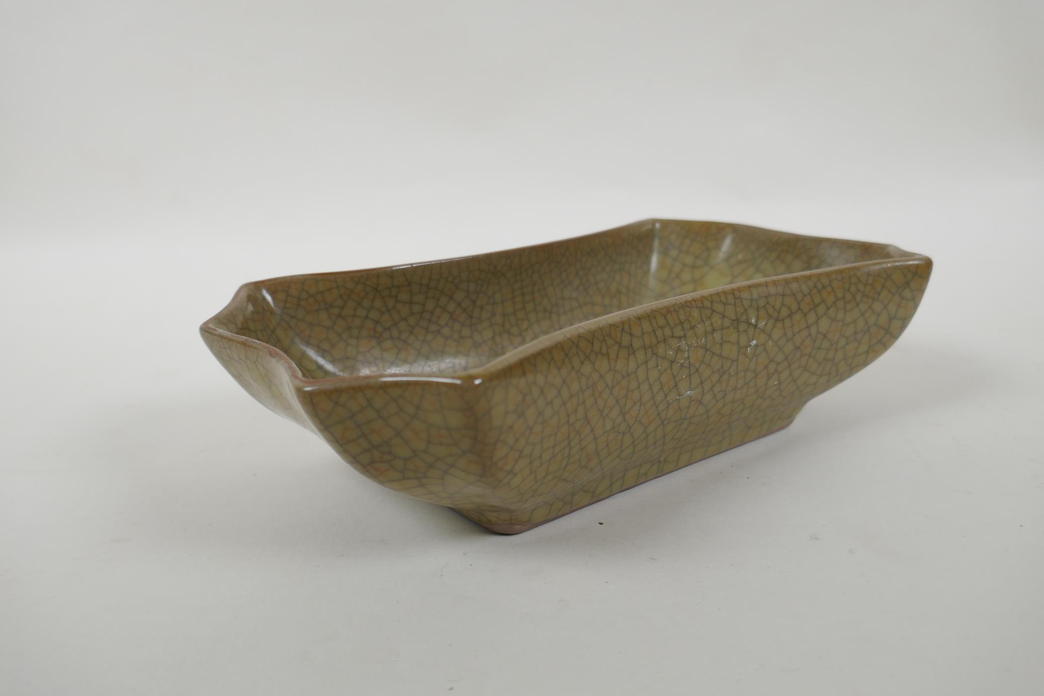 A Chinese rectangular crackleware dish, 23 x 13cm - Image 2 of 4