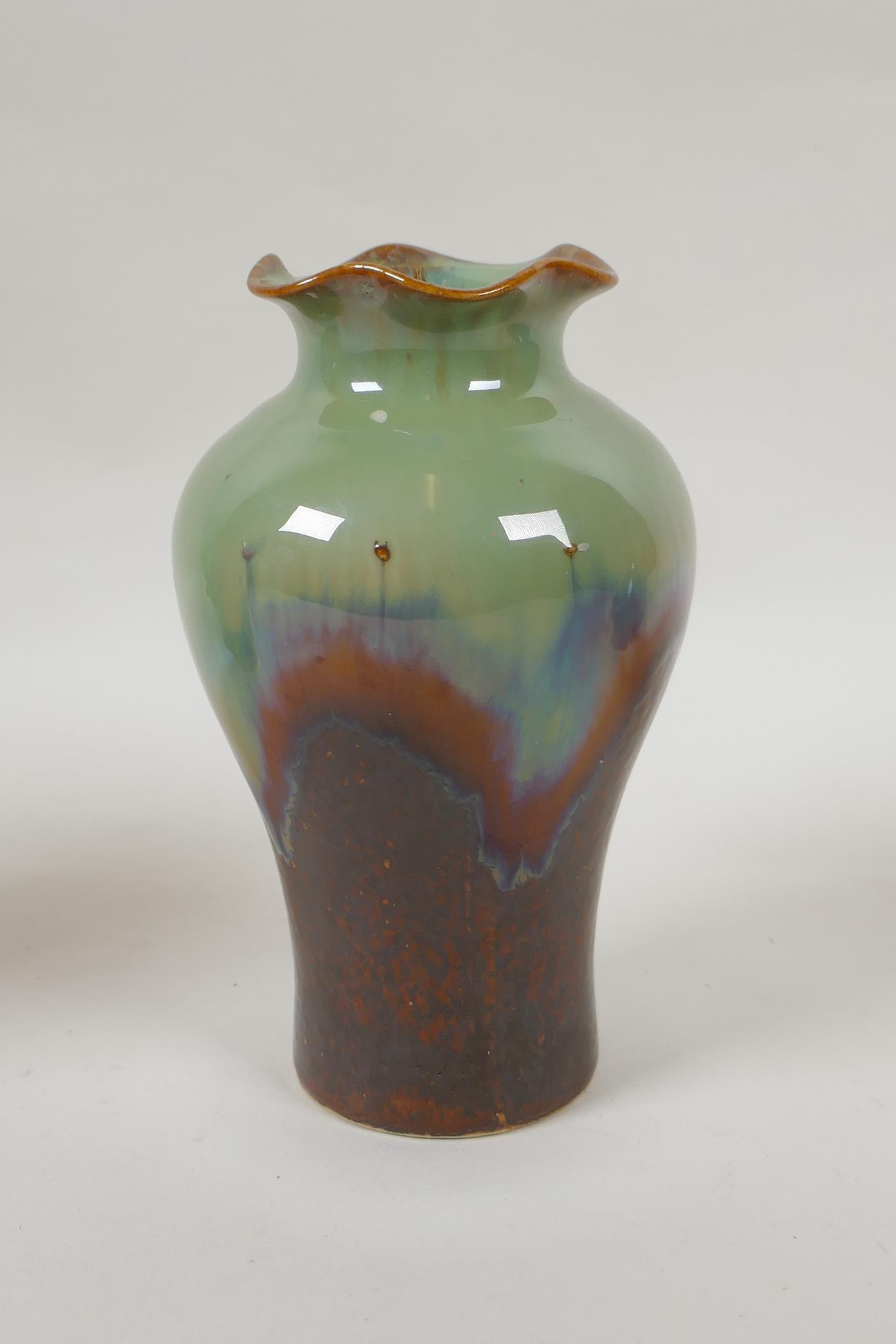 A collection of four oriental porcelain vases exhibiting unusual glazing techniques, largest 19cm - Image 5 of 7