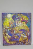 Vladimir Leschev, Red Cat and Yellow Dog under Fish Moon, signed and dated 1992, inscribed verso,