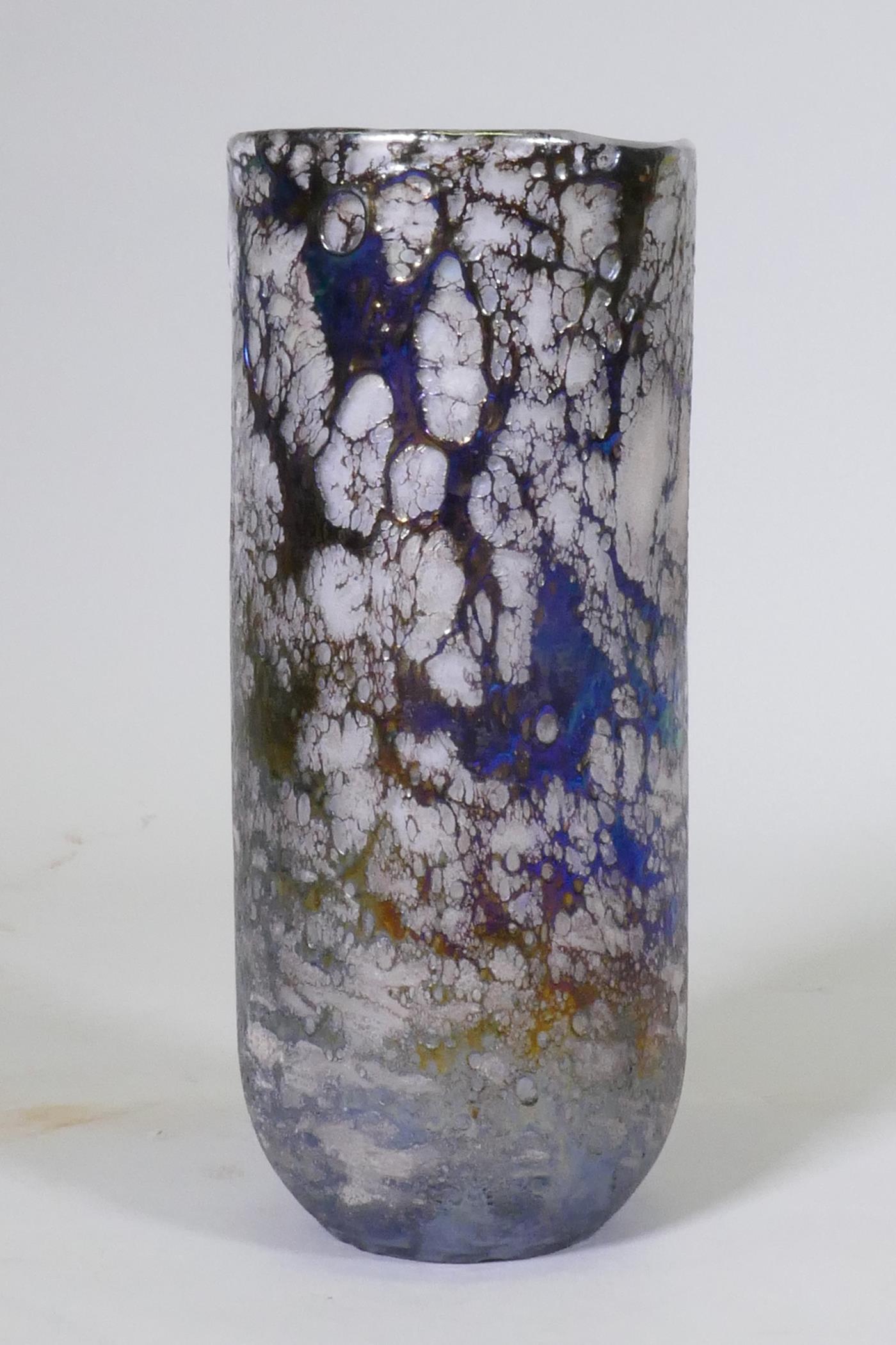 A glass vase with overlaid iridescent glaze, unsigned, 34cm high - Image 2 of 5