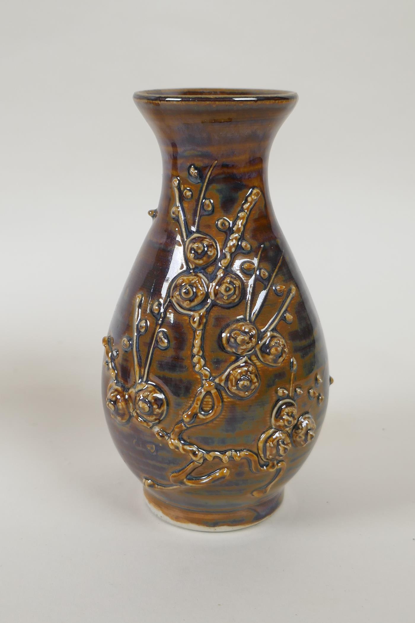 A collection of four oriental porcelain vases exhibiting unusual glazing techniques, largest 19cm - Image 6 of 7