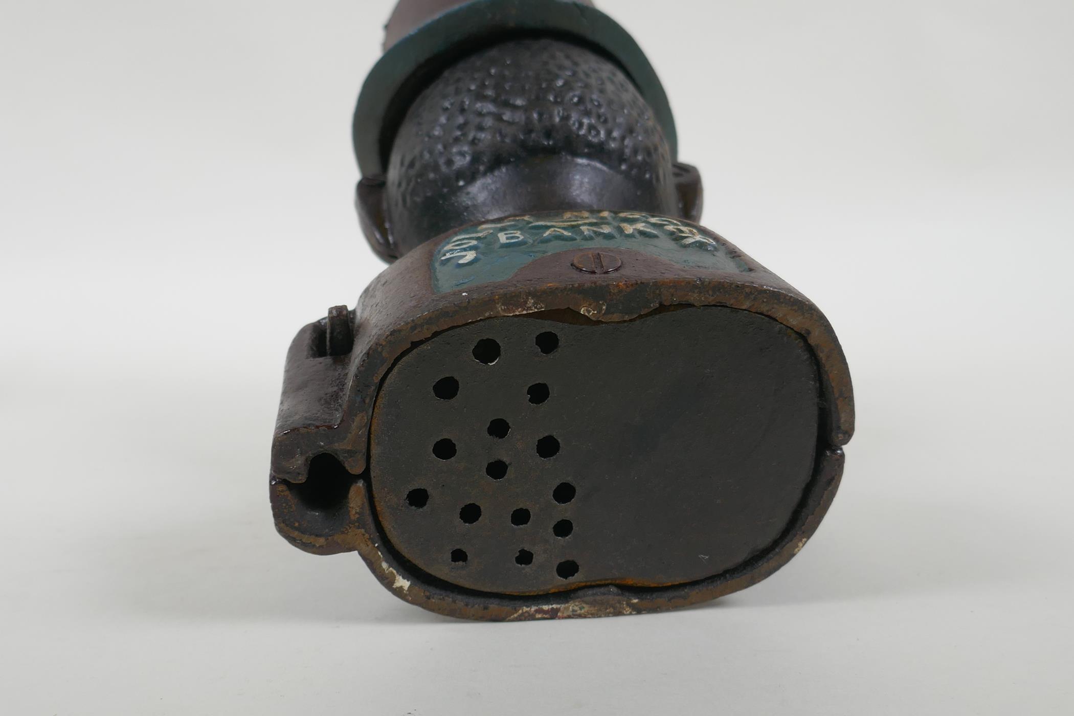 A vintage American painted cast iron mechanical figural money box and another similar, largest - Image 7 of 7