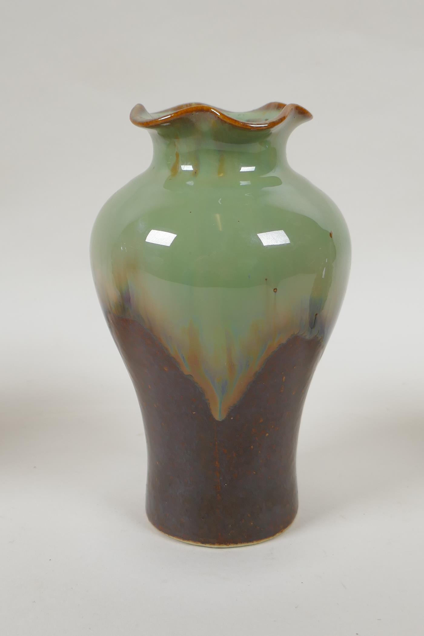 A collection of four oriental porcelain vases exhibiting unusual glazing techniques, largest 19cm - Image 4 of 7