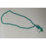 An oriental turquoise style bead necklace with double gourd feature bead, 84cm long