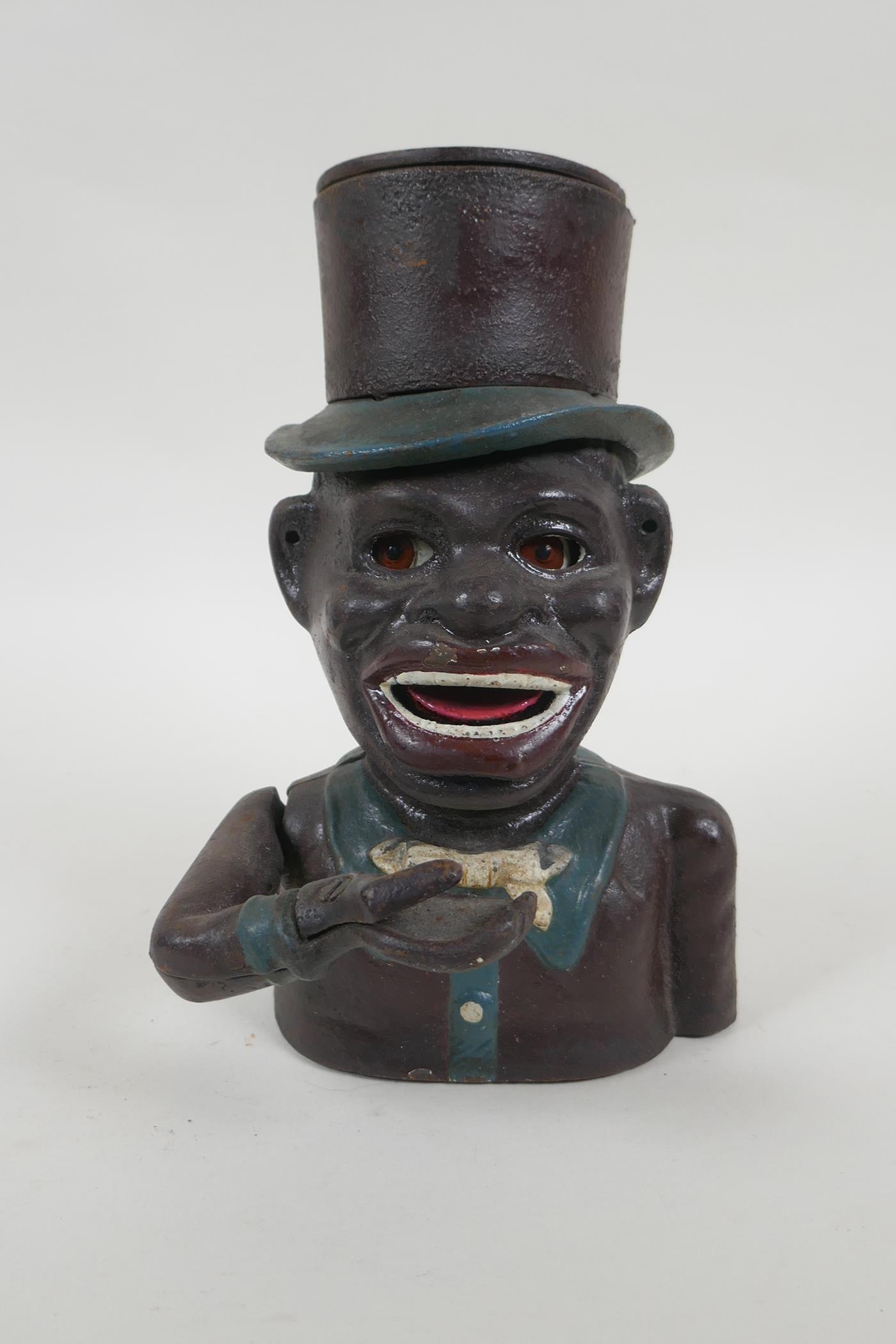 A vintage American painted cast iron mechanical figural money box and another similar, largest - Image 5 of 7