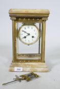 A C19th French gilt brass and alabaster mantel clock, the spring driven movement stamped FOT Bte,