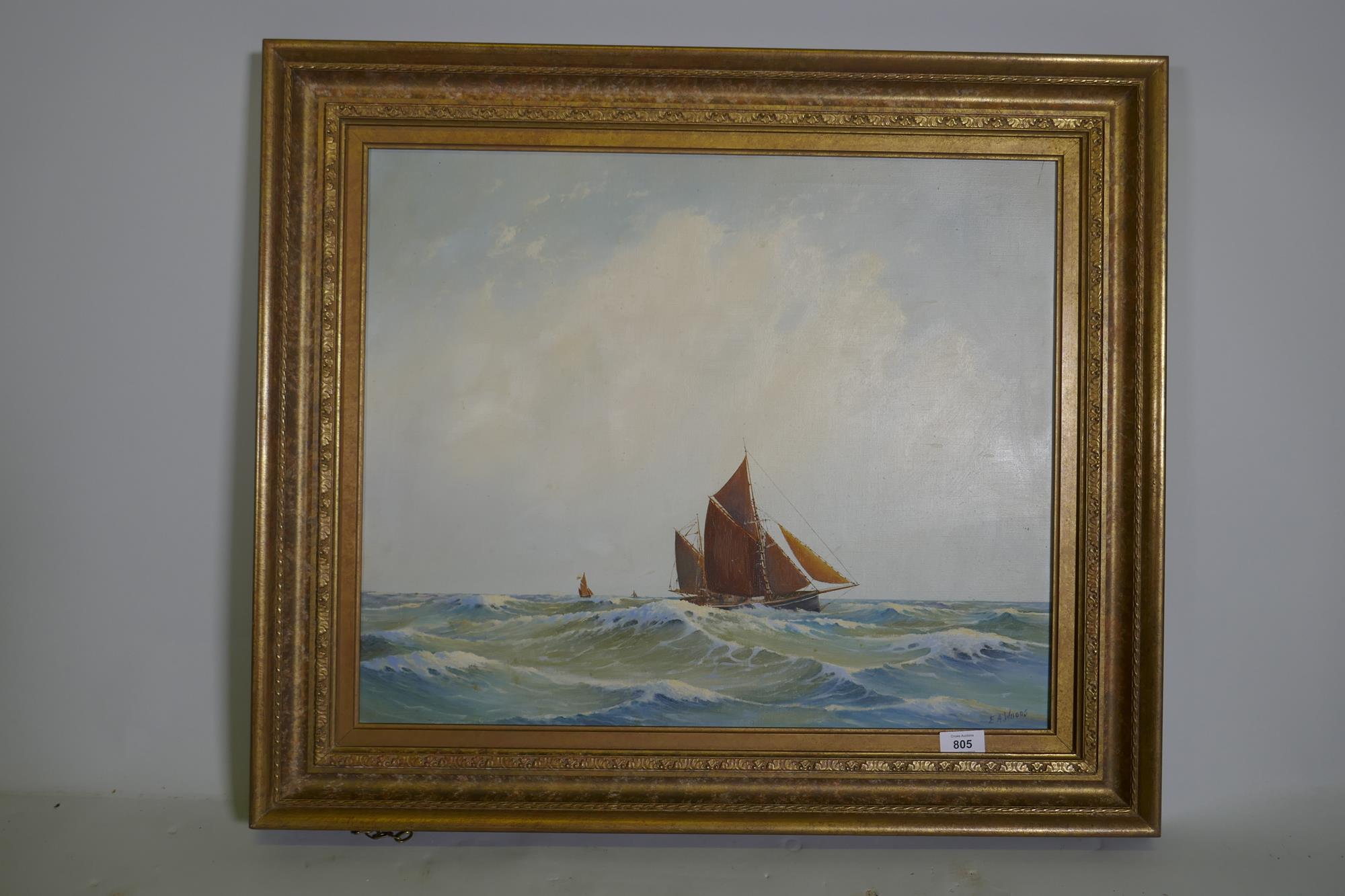 E.A. Woods, pilot cutters under sail, C20th, signed, oil on canvas, 61 x 51cm - Image 2 of 5