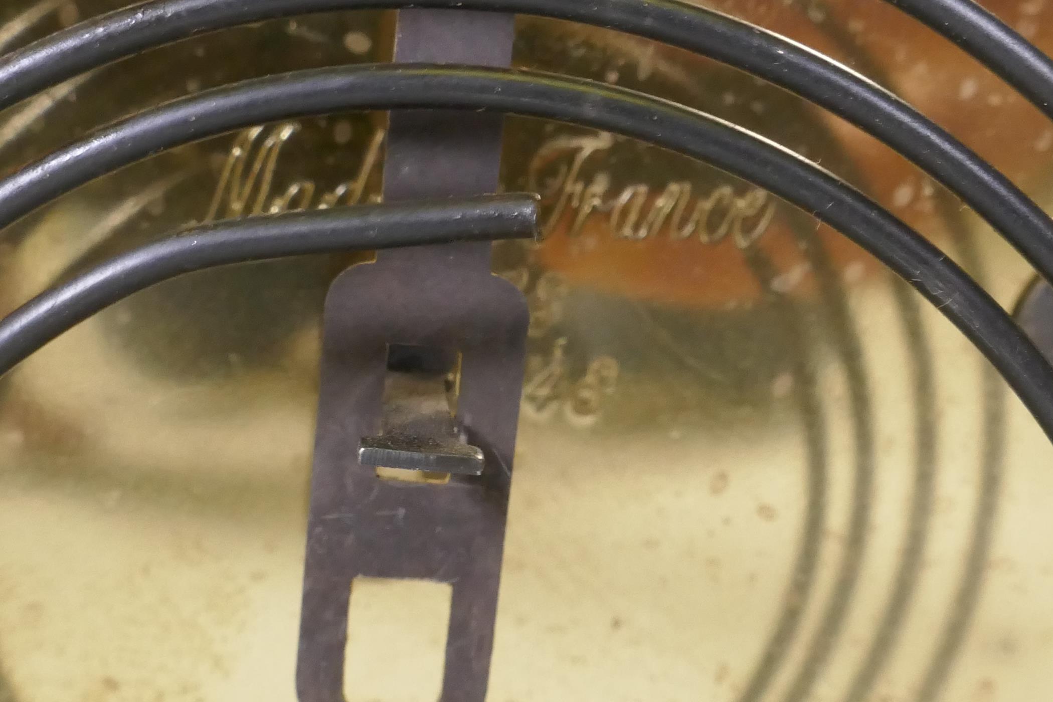 A polished brass four glass mantel clock with inset cloisonne panels, enamel dial and French - Image 5 of 7