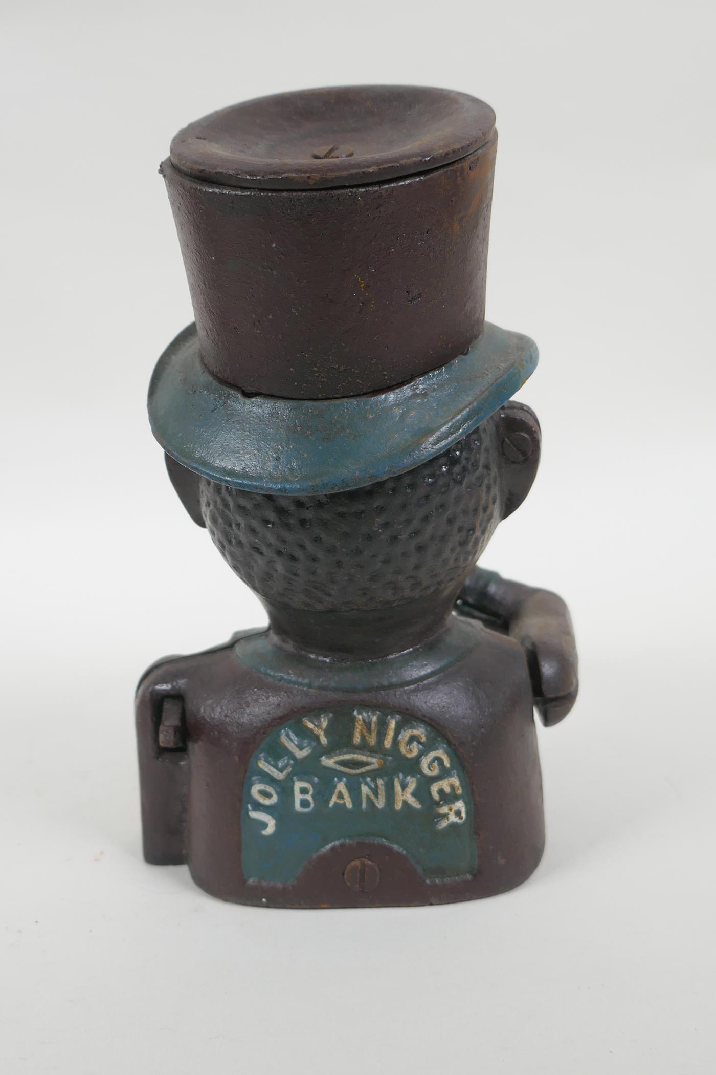 A vintage American painted cast iron mechanical figural money box and another similar, largest - Image 6 of 7