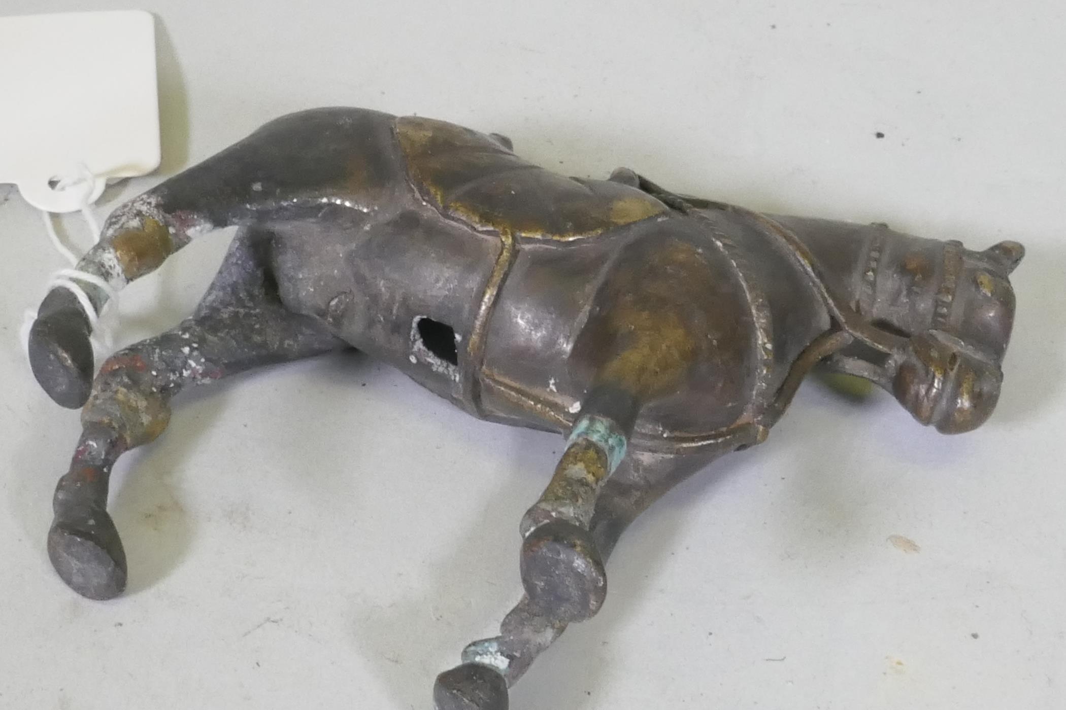 An Eastern bronze figure of a horse with saddle, 10cm high - Image 3 of 3