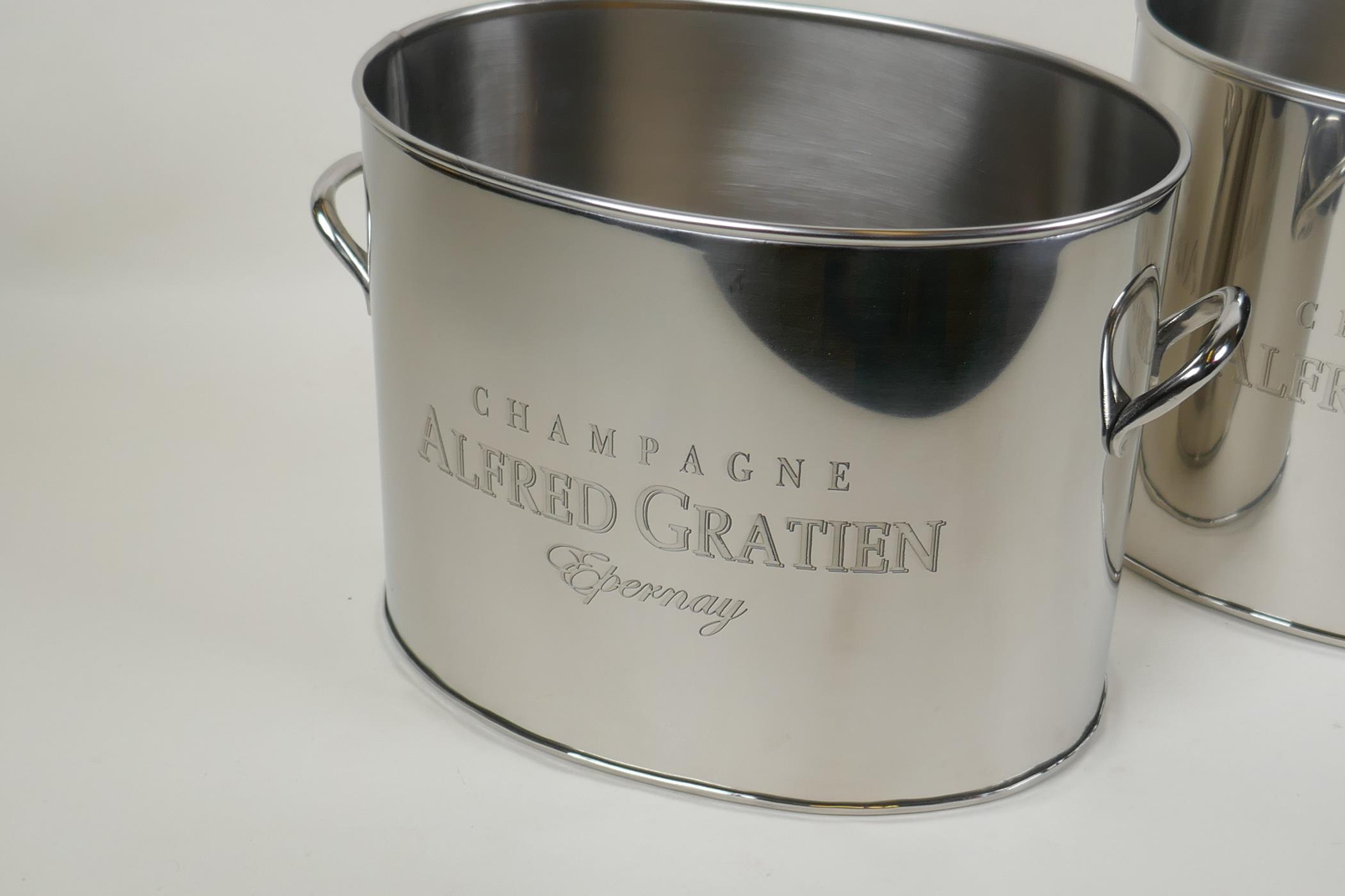 A pair of chromed metal Champagne coolers with two handles  and bearing an Alfred Gratien design, 28 - Image 2 of 2