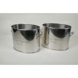 A pair of chromed metal Champagne coolers with two handles  and bearing an Alfred Gratien design, 28