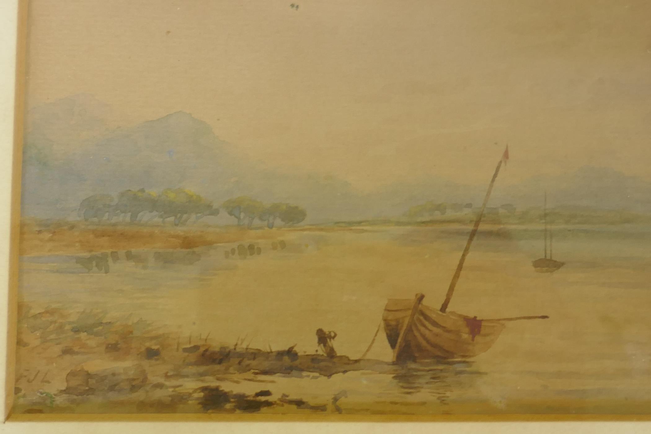 A collection of C19th and later watercolours, beach scene with fisher folk, 16 x 25cm; view of a - Image 4 of 9