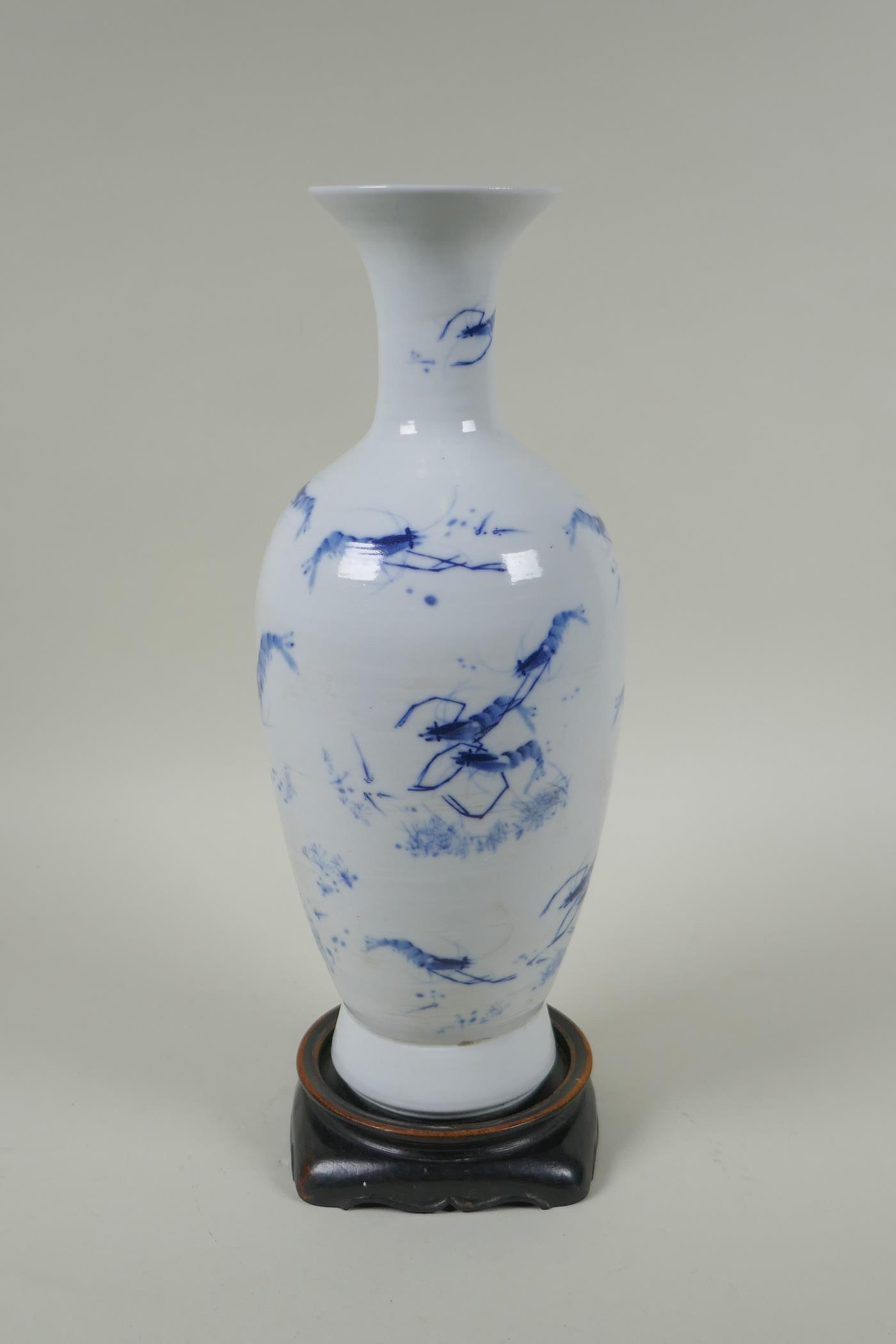 A Chinese blue and white porcelain vase decoration with king prawns, GuangXu 6 character mark to - Image 2 of 5