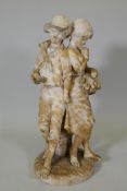 After Cesare Lapini, (Italian, 1848-?) Gli Adirati, carved alabaster figure group of a boy and girl,