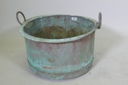 Antique copper jardiniere/planter with two handles, 48cm diameter x 36cm high
