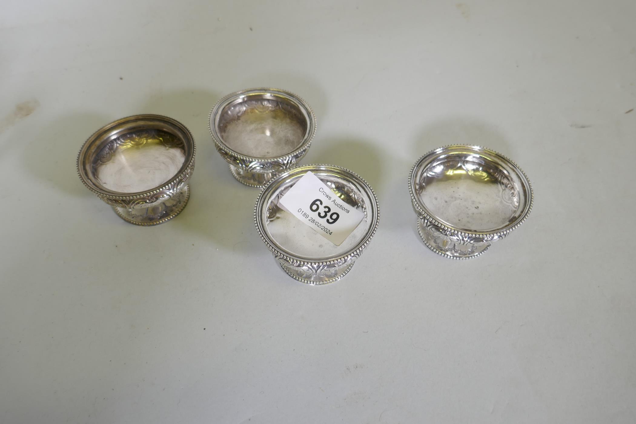 A set of four Victorian hallmarked silver salts, London 1868, W.H. maker, 148g total - Image 3 of 3