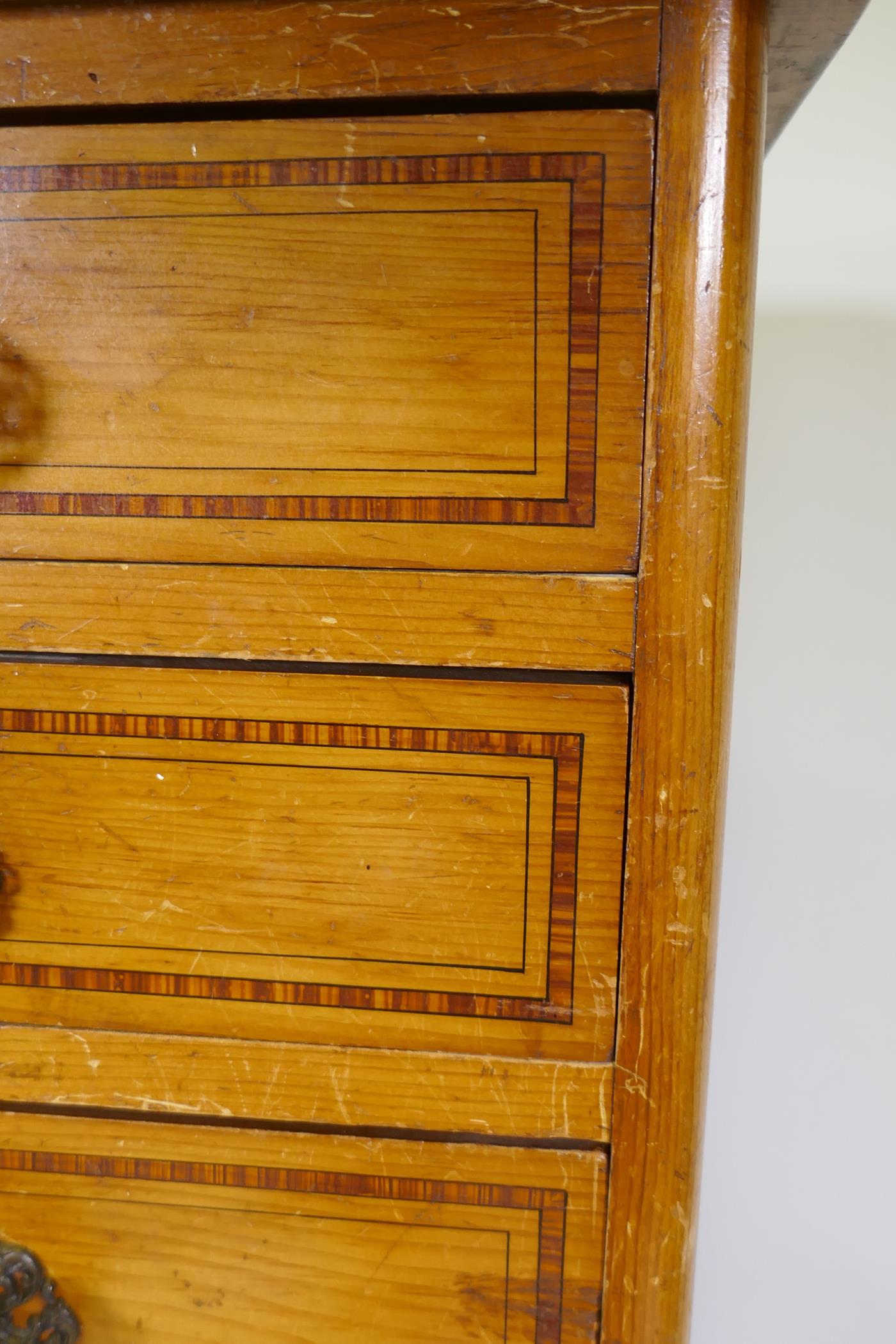 A Victorian polished pine chest of drawers with original painted decoration, four over four - Image 6 of 8