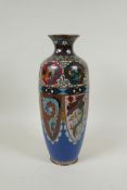 A Japanese Meiji period cloisonne vase with decorative panels depicting dragons and phoenix, 30cm