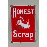 A vintage style Honest Scrap enamel sign, 20 x 30cm