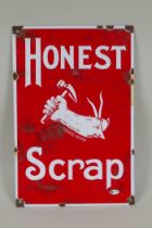 A vintage style Honest Scrap enamel sign, 20 x 30cm