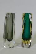 A Murano Sommerso type glass vase in pewter colour, and another in green, 21cm high